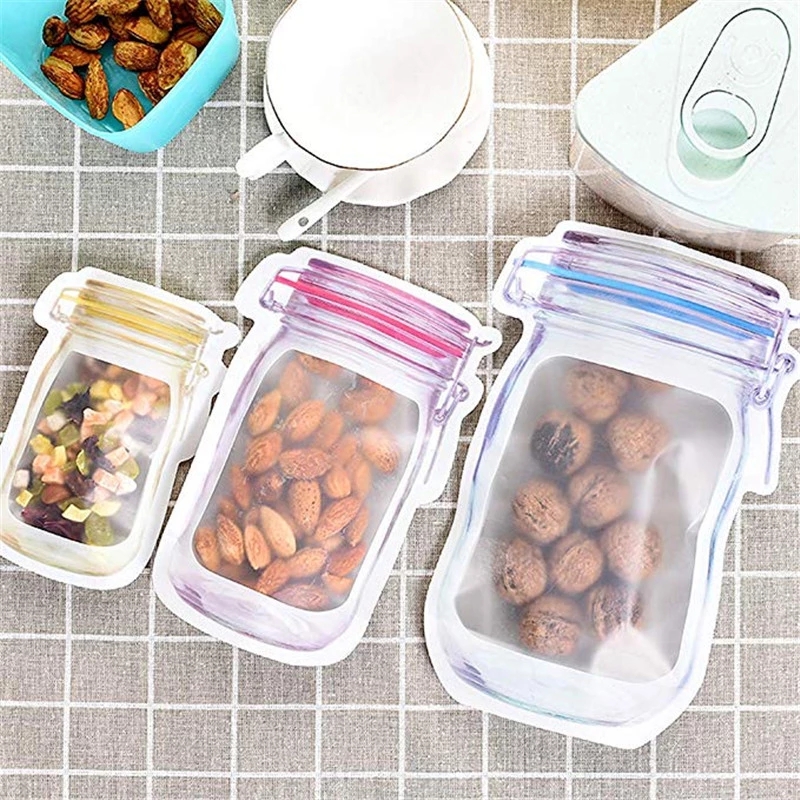 Factory Price Mason Jar Shape Storage Bags Snacks Candy Fresh Zipper Seal Food Reusable Stand-up Organizer