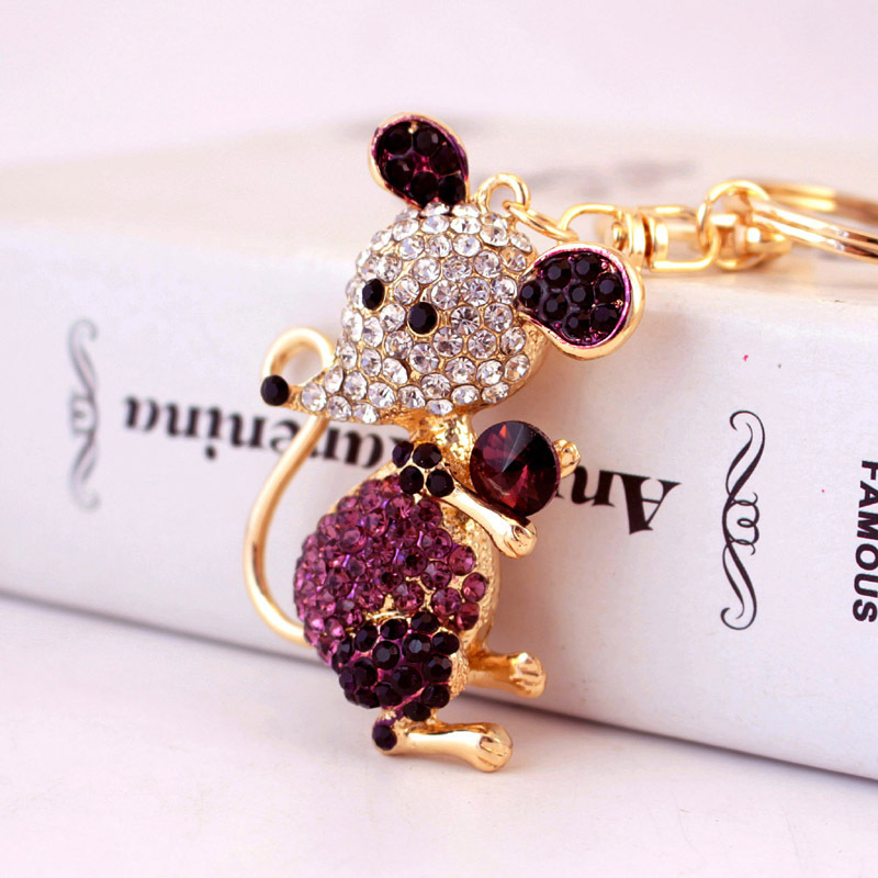 Metal Year Of The Rat Keychain 6cmx3.6cm Size Rhinestone Material