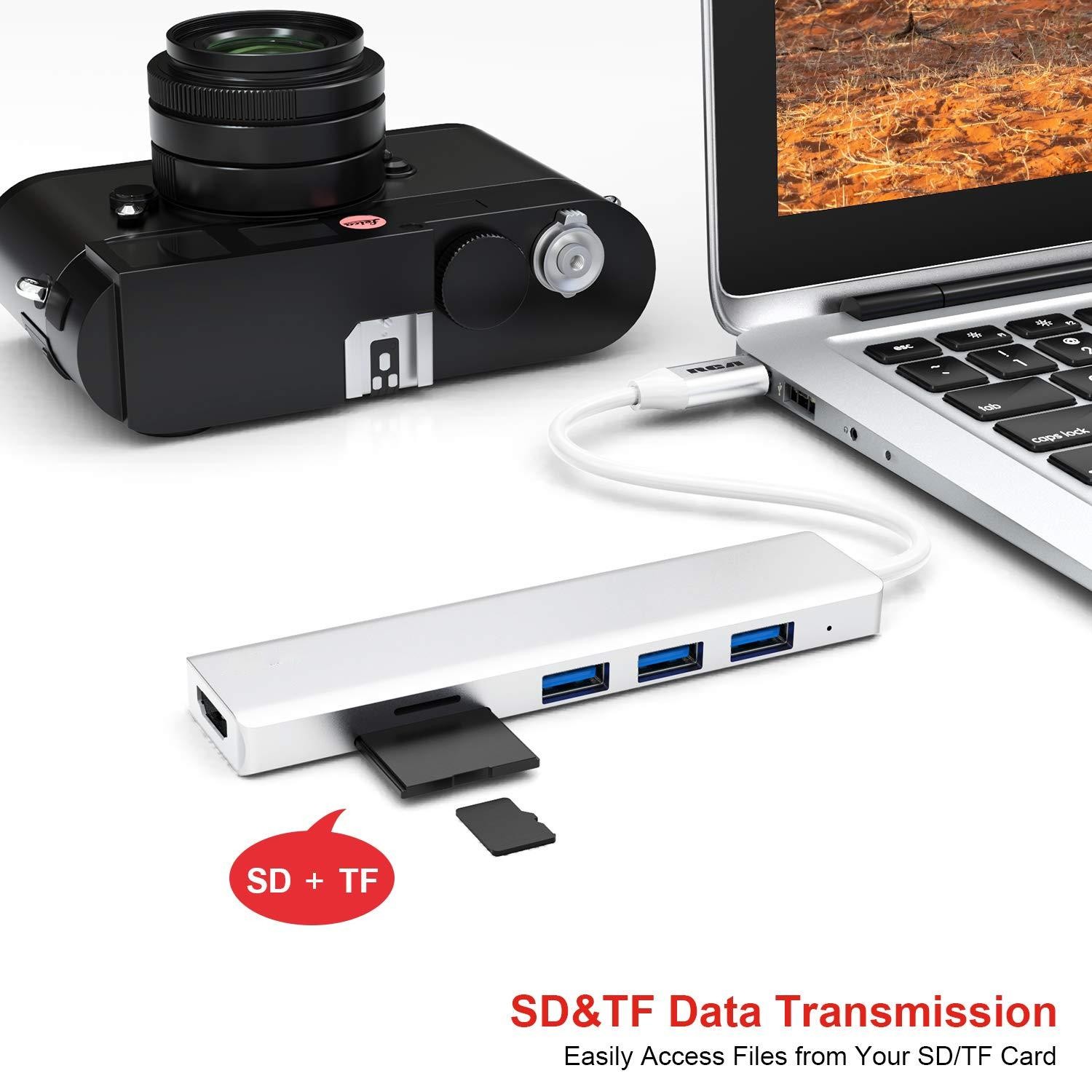 Usb C 6 In 1 Multiport Adapter To HDMI Splitter USB-A 3.1 Type-C Data Port 100W PD SD Card Reader