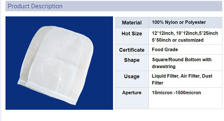 With drawstring nylon mesh filter bag 220 micron washable and Reusable
