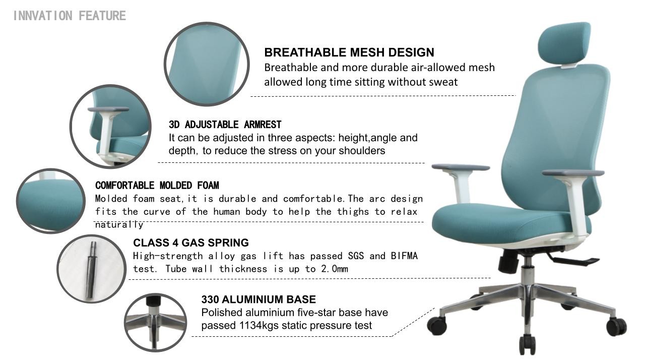 Blue ergo task office chair Nylon Ergo Executive Mesh Chair