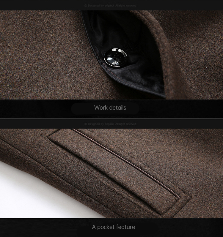 Double Collar Winter Mens Wool Long Coat with Removable Waistcoat and Custom Slim Design