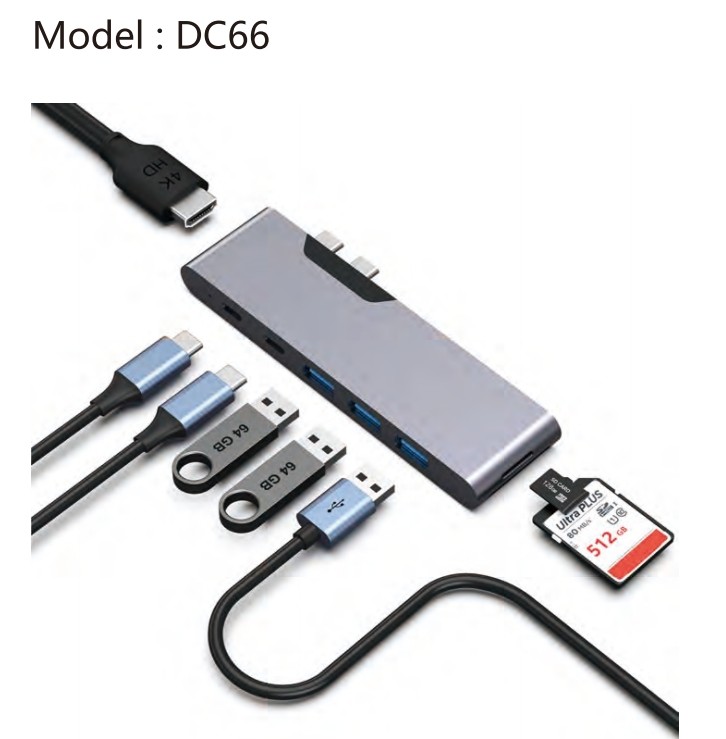 7-In-2 Usb C Multiport Hub HDMI Adapter USB 3.0 SD TF Card Reader For MacBook Pro