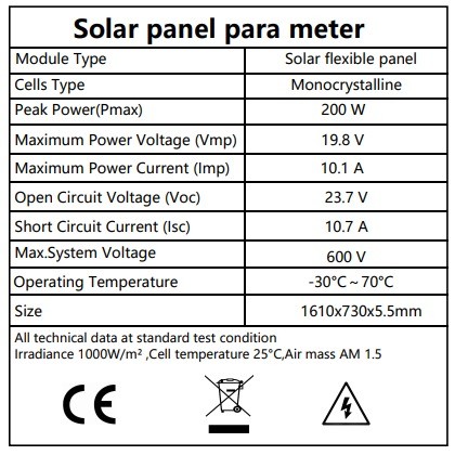 Waterproof ETFE Flexible Solar Panels 200W Optimum Operating Current 10.1A