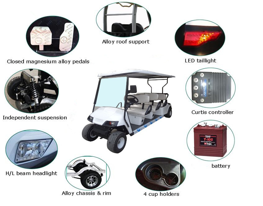 White Color 6 Passenger Electric Street Legal Golf Carts For Club Battery Powered