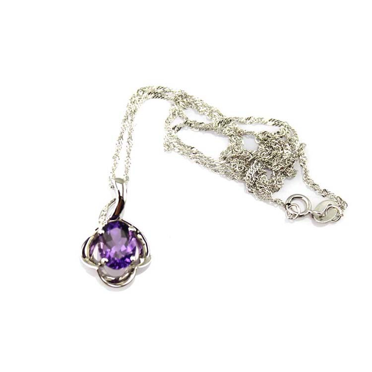 925 Silver Wave Chain Necklace and Citrine Cubic Zircon Pendant (PSJ0431)