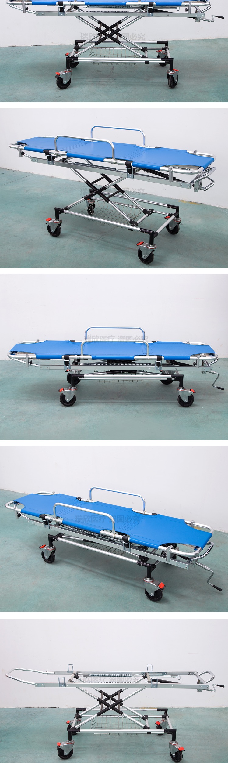 Aluminum Alloy Emergency Hospital Bed Blue Emergency Stretcher Bed