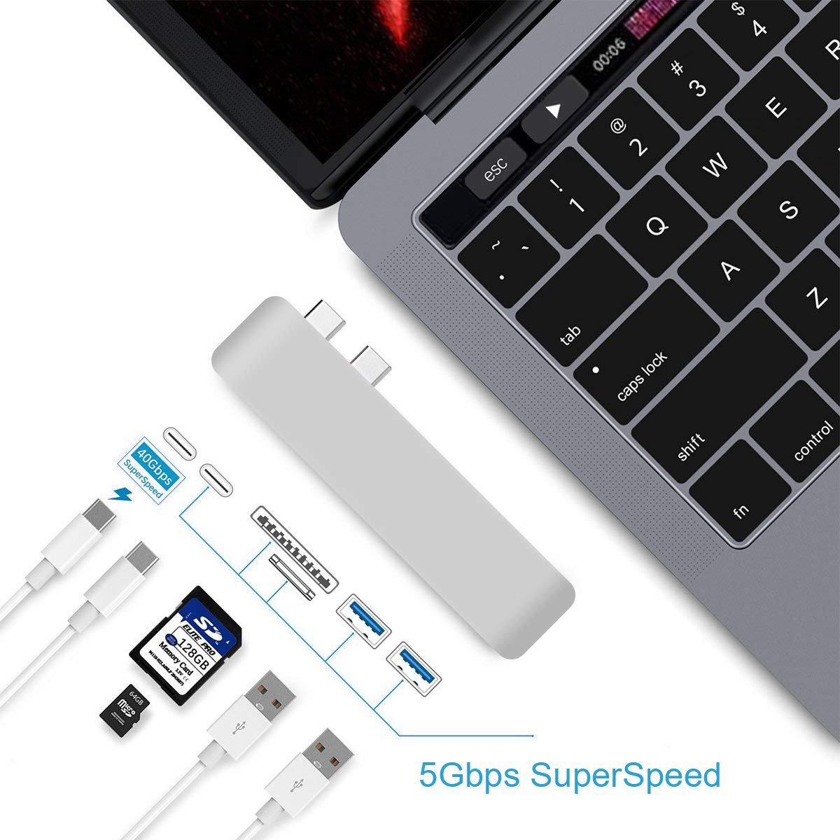 Wholesale 7 in 1 Dual USB-C HUB with 4K HD And Card reader Multiport HUB Adapter for Macbook Pro