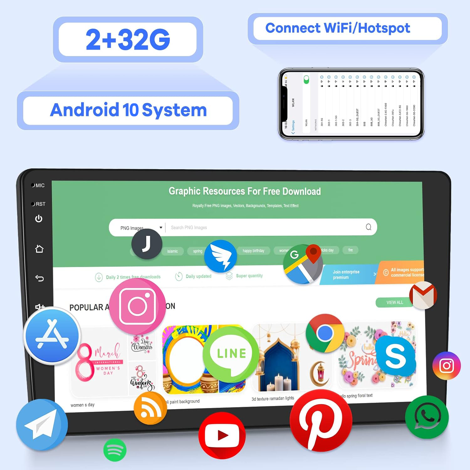 High Resolution 9" Android 10 Car Audio Radio Stereo with GPS WIFI IPS Car Screen