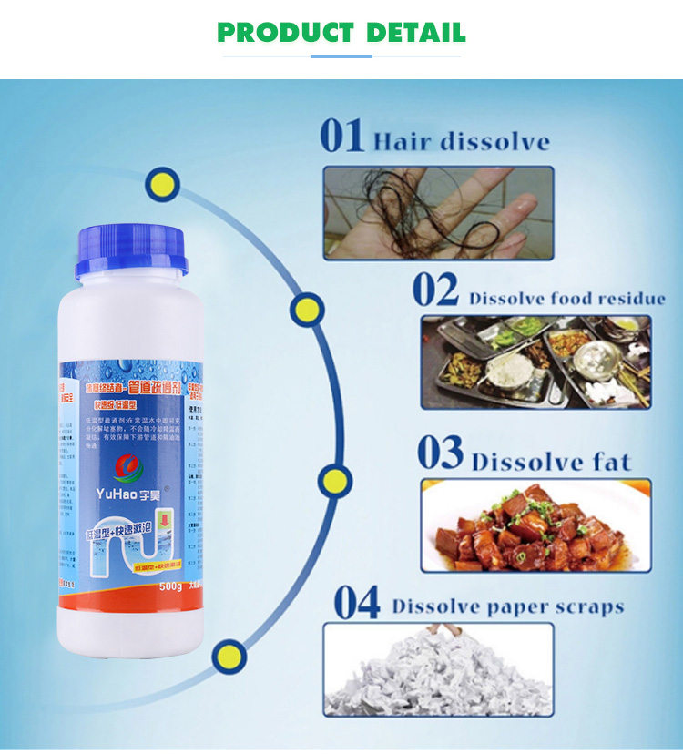 500g Dissolve Baking Drain Cleaner Powder Remove Drain Blockage 57*57*120mm