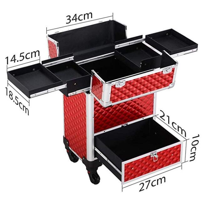 Large Capacity Makeup Train Case With 4 Retractable Trays & 1 Smooth Sliding