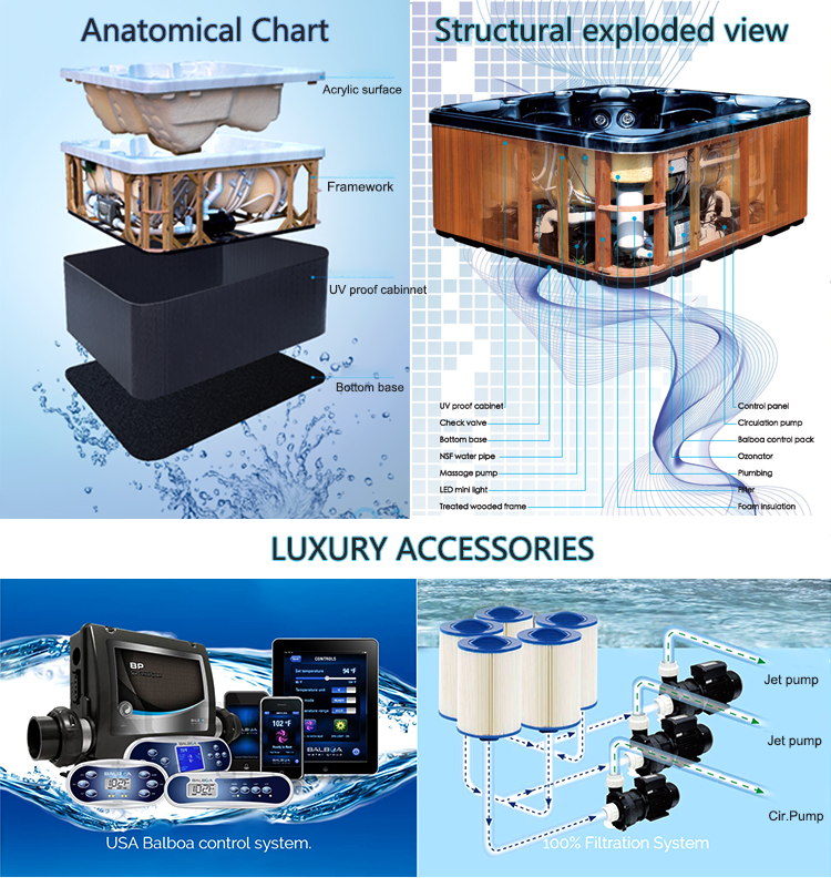 Hydrotherapy And Massage Whirlpool Spa Tub Outdoor Jacuzzie Hot Tub Freedstanding Spa Pool