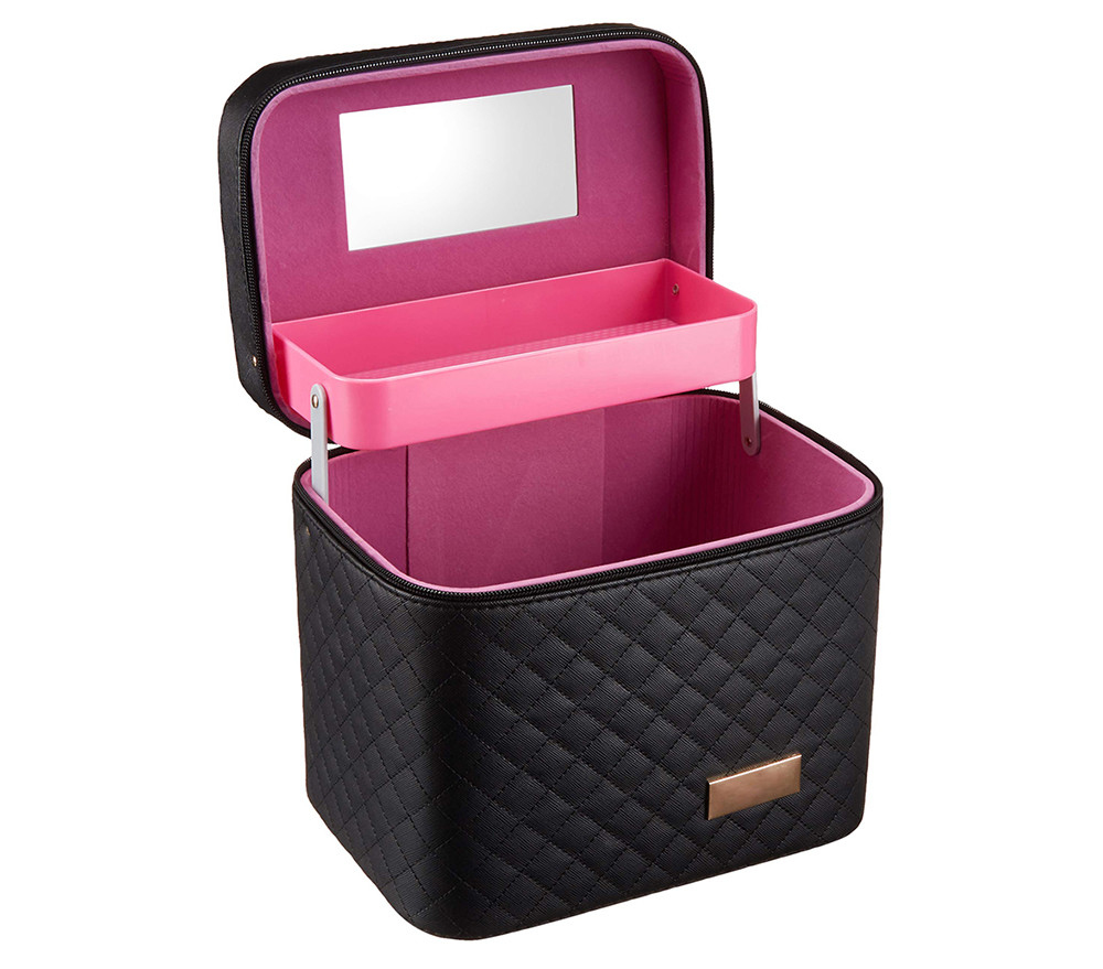 9.7*6.9*8.6in Women PU Makeup Train Case With Mirror