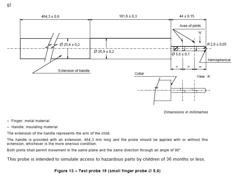 IEC61032 Figure 13 Children Test Finger Probe 19 HT-I13
