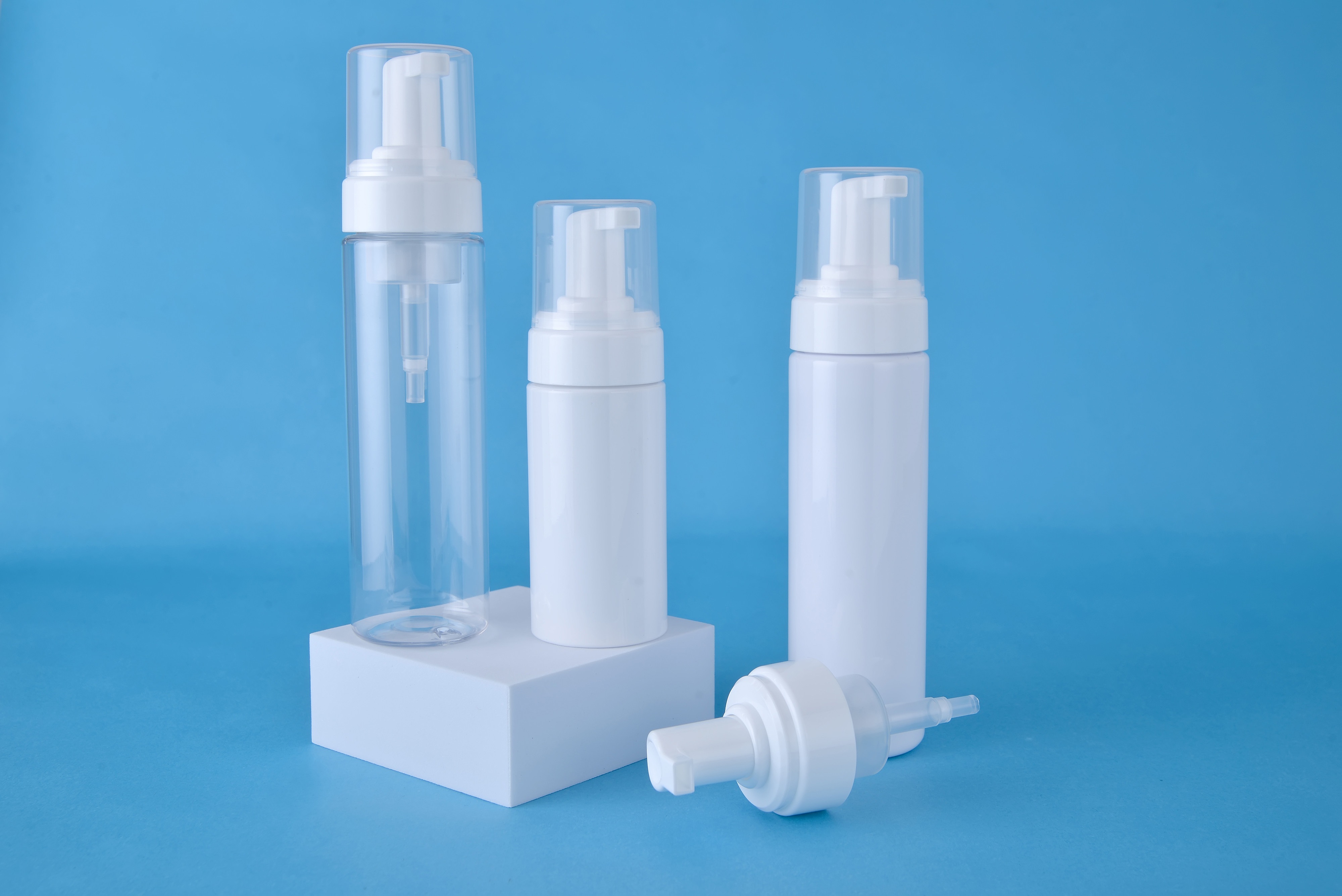 White 0.8CC Stainless Steel Spring Type 43mm Foam Pump With Cap