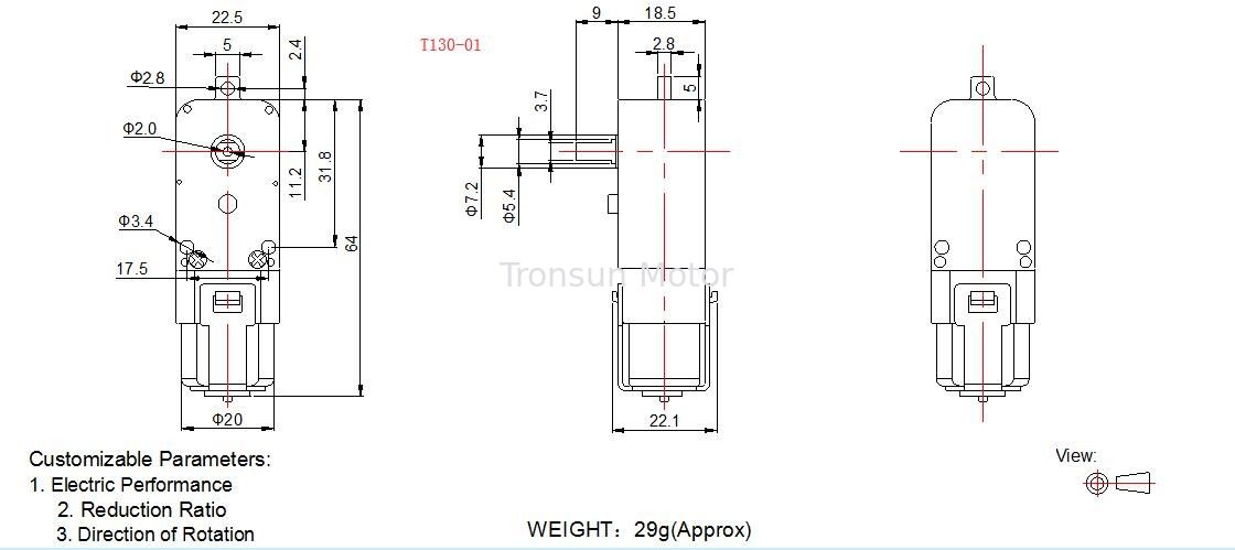 Lightweight Plastic Gear Motor Different Reduction Ratio T130 DC Motor For Kids DIY Toys