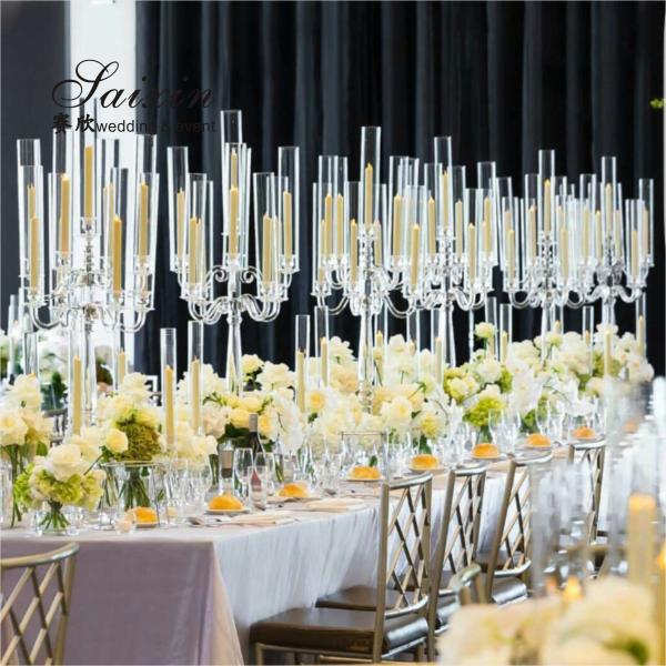 Wholesale Luxury Wedding Crystal Glass Candelabra Centerpieces 9 Arms Tall
