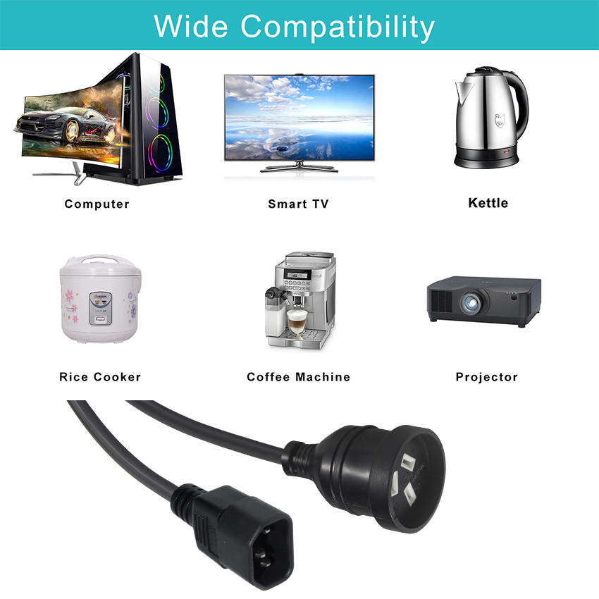 240V 3 Prong IEC 320 C14 Electric Power Cord For Smooth TV Connection In Australia