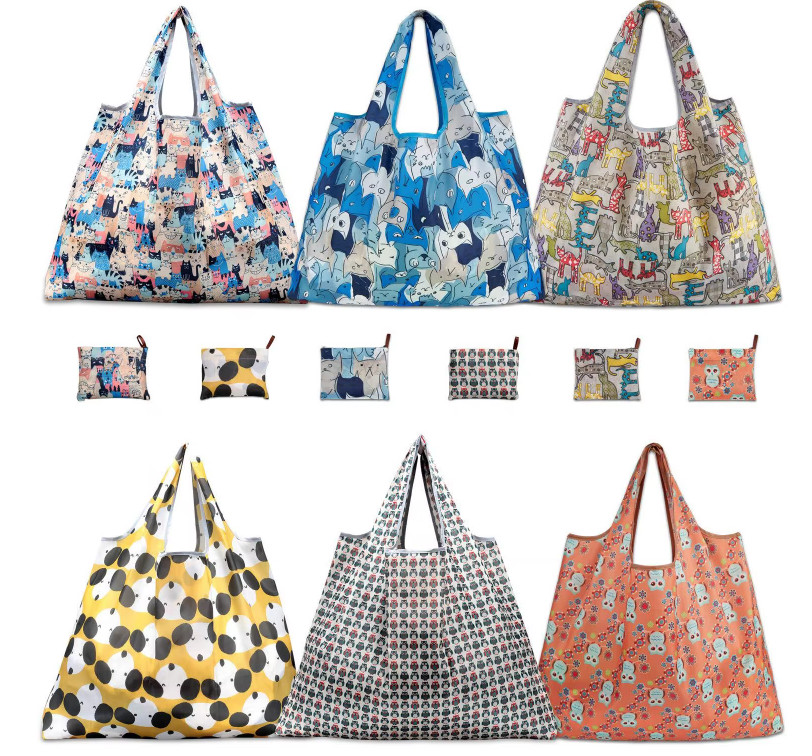 Expandable Grocery Folding Reusable Bags 190T Polyester Heavy Duty