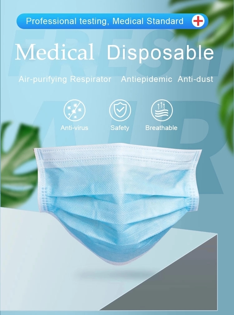 Blue Color 3 Ply Disposable Face Mask , Skin Friendly Dust Protection Mask