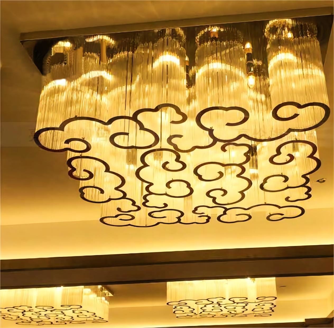 LED Chinese Style Xiangyun Design Custom Crystal High Ceilings Chandeliers