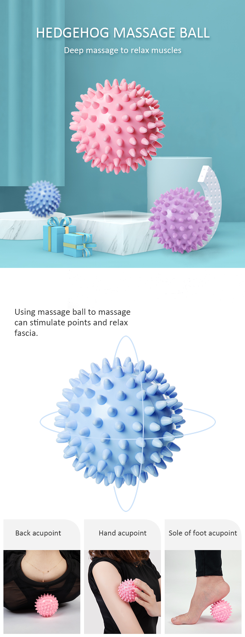 7cm Acupressure Plantar Fasciitis Spiky Ball For Foot Massage Acupoint