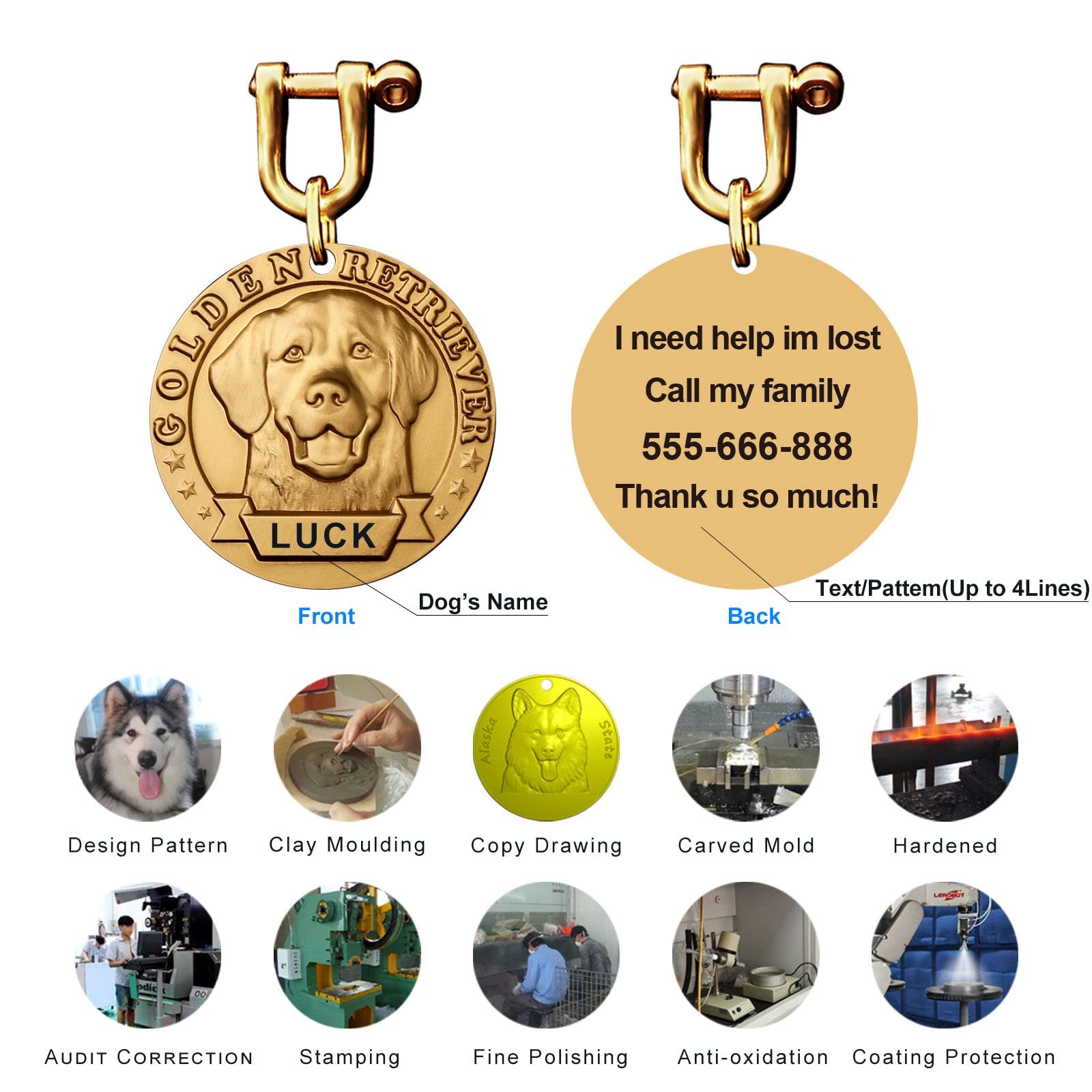 Personalised Military Dog Tags 3D Embossed Pure Copper Etched
