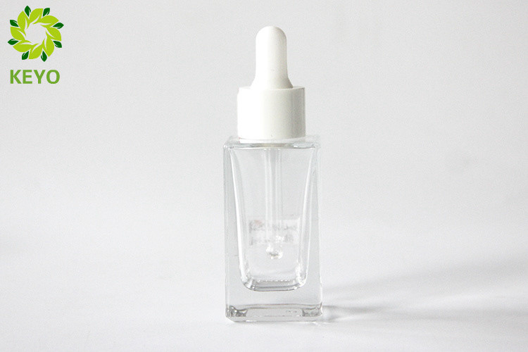 Square 30ml Glass Dropper Bottles , Transparent Glass Lotion Bottles