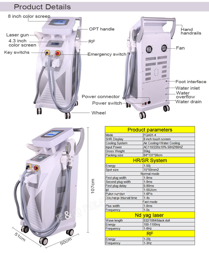 Opt Nd Yag Laser Rf Multifunctional Beauty Machine Tattoo Removal