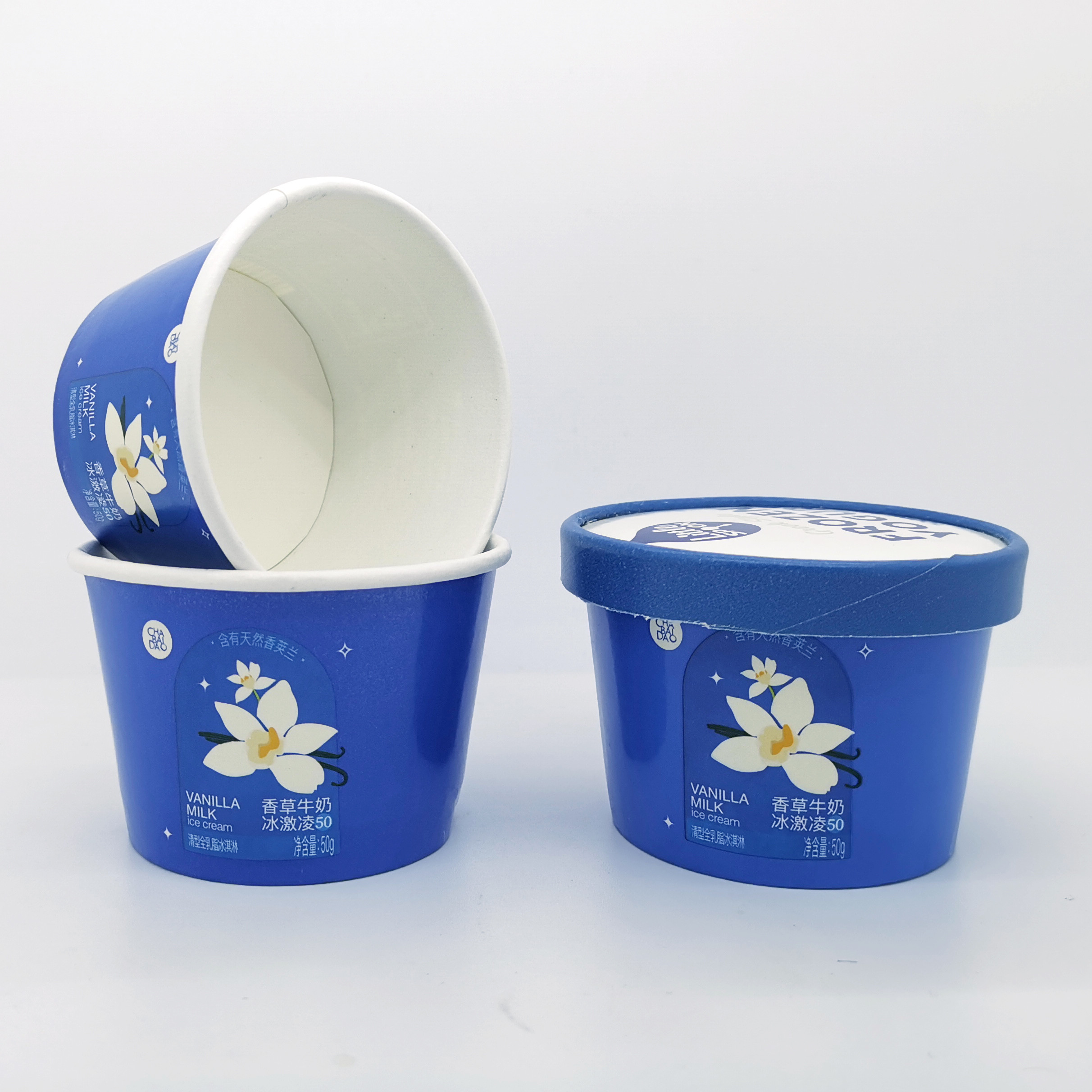 Customized Ice Cream Paper Container , Yogurt 3 Ounce Ice Cream Cups With Lid