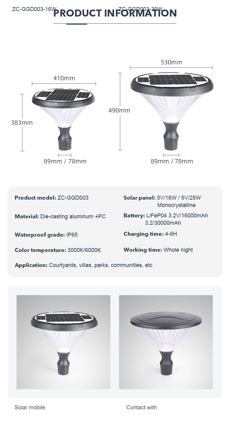 Diamond Shape Garden Solar Pole Light IP65 Weather Resistant For Patio Coutyard Park