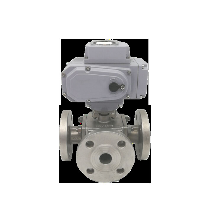 Electric Three-Way Flanged Ball Valve For Process Automation And Versatile Flow Routing
