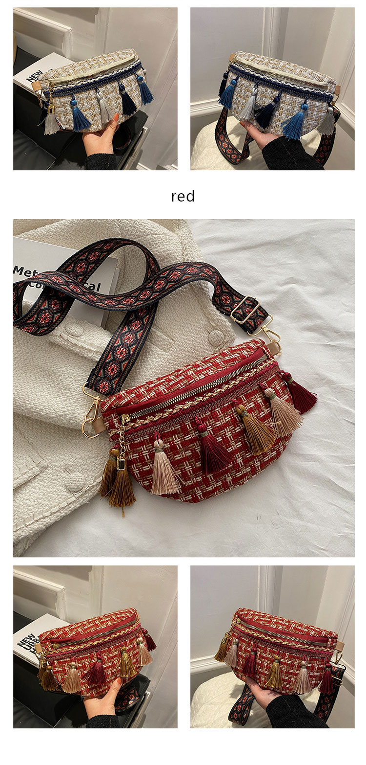 Tassel Decor Adjustable Strap Waist Bags Plaid Pattern Waterproof Cycling Bum Bag OEM