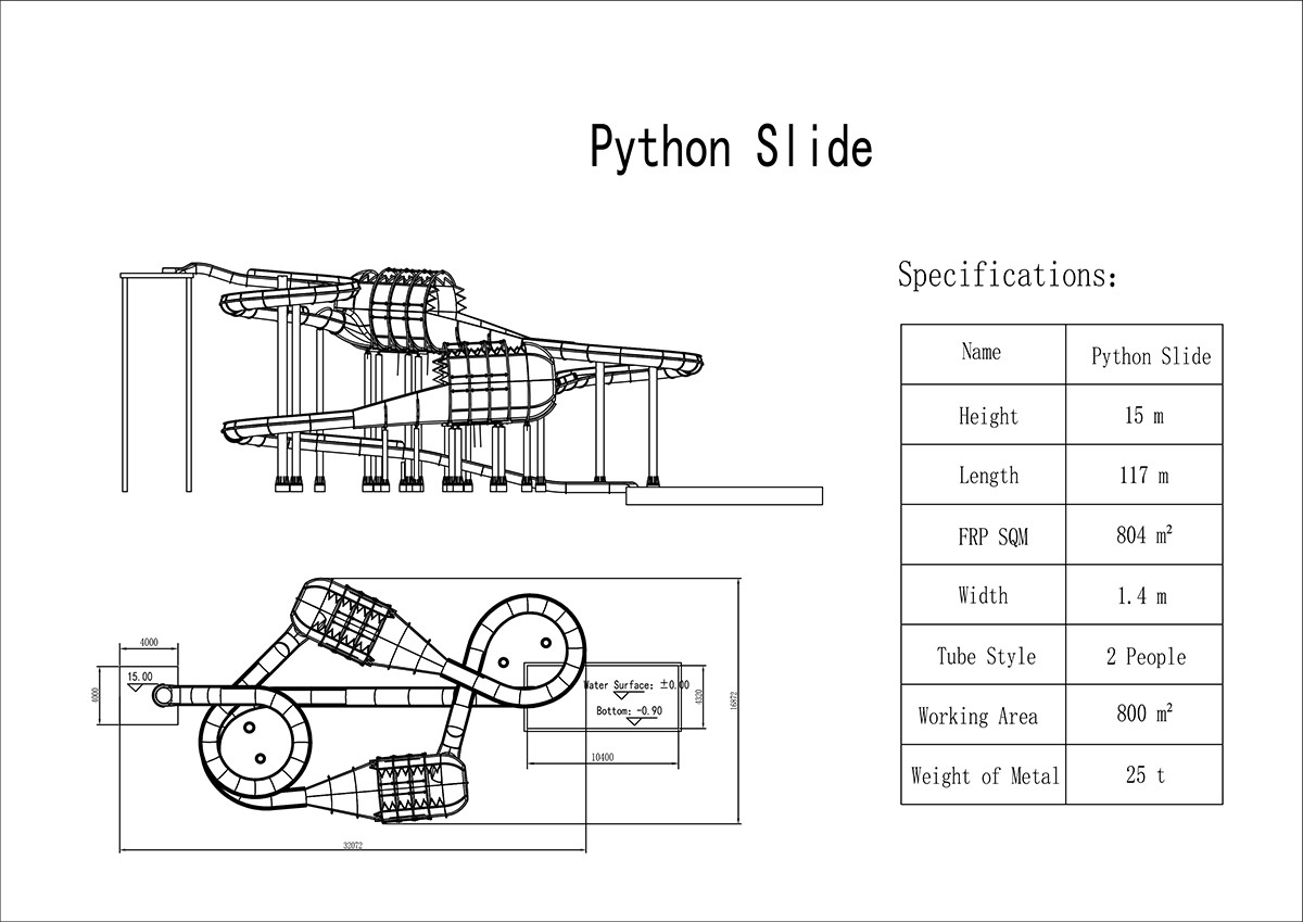 Wide Aqua Park Slide Commercial Fiberglass Python Water Slide 15m Height