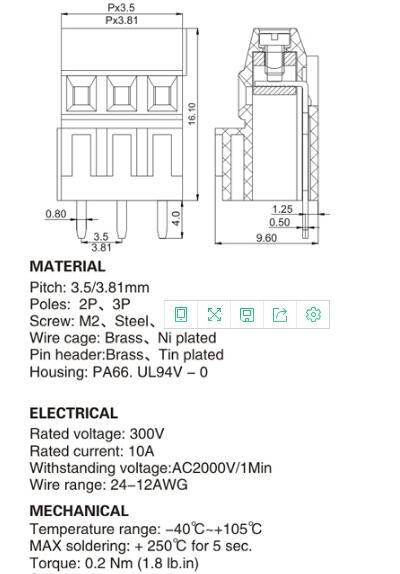Professional Terminal Strip Connector 3.5 / 3.81mm Pitch Connector