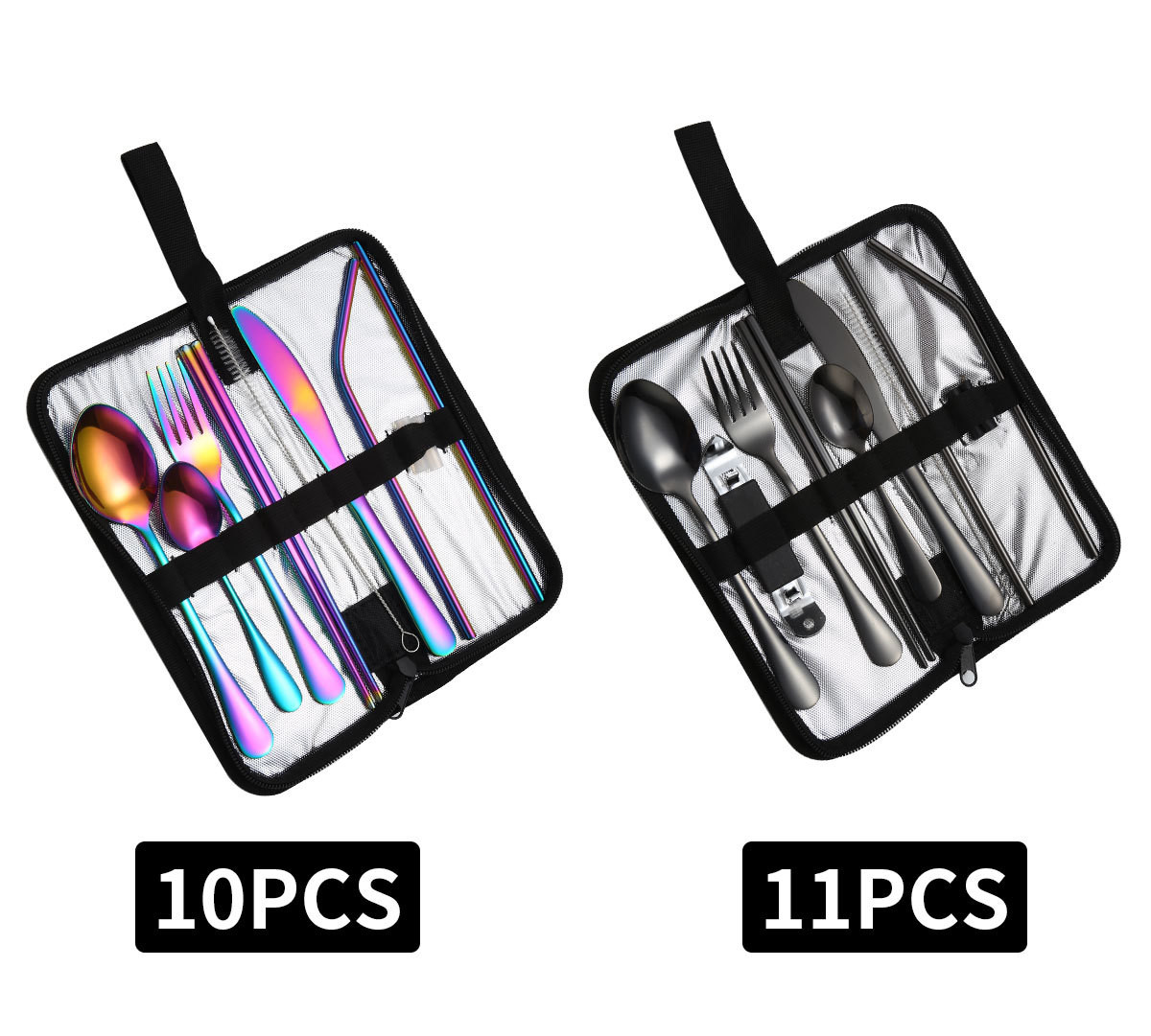 Portable Travel Stainless Steel Cutlery Set, Reusable With A Case For Fixing Tableware 11 Pieces
