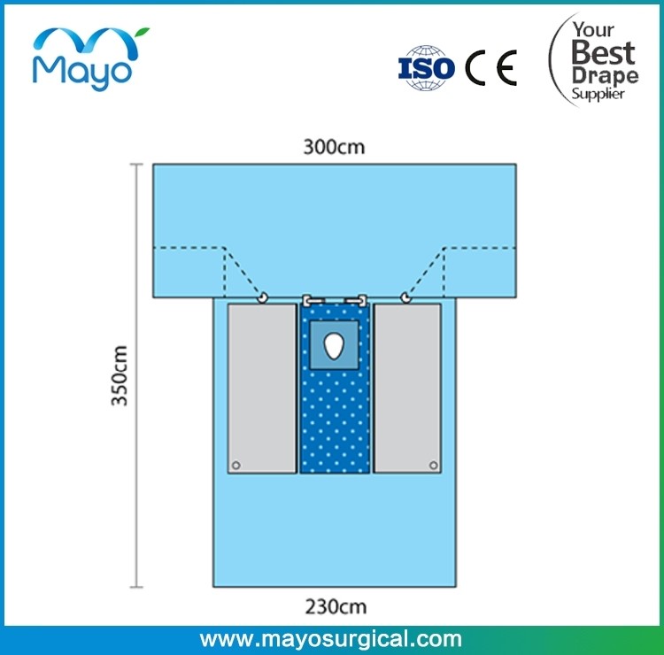 Sterile Hip T-Drape With Reinforced Elastomeric Pear Shaped Aperture Dual Side Pouches