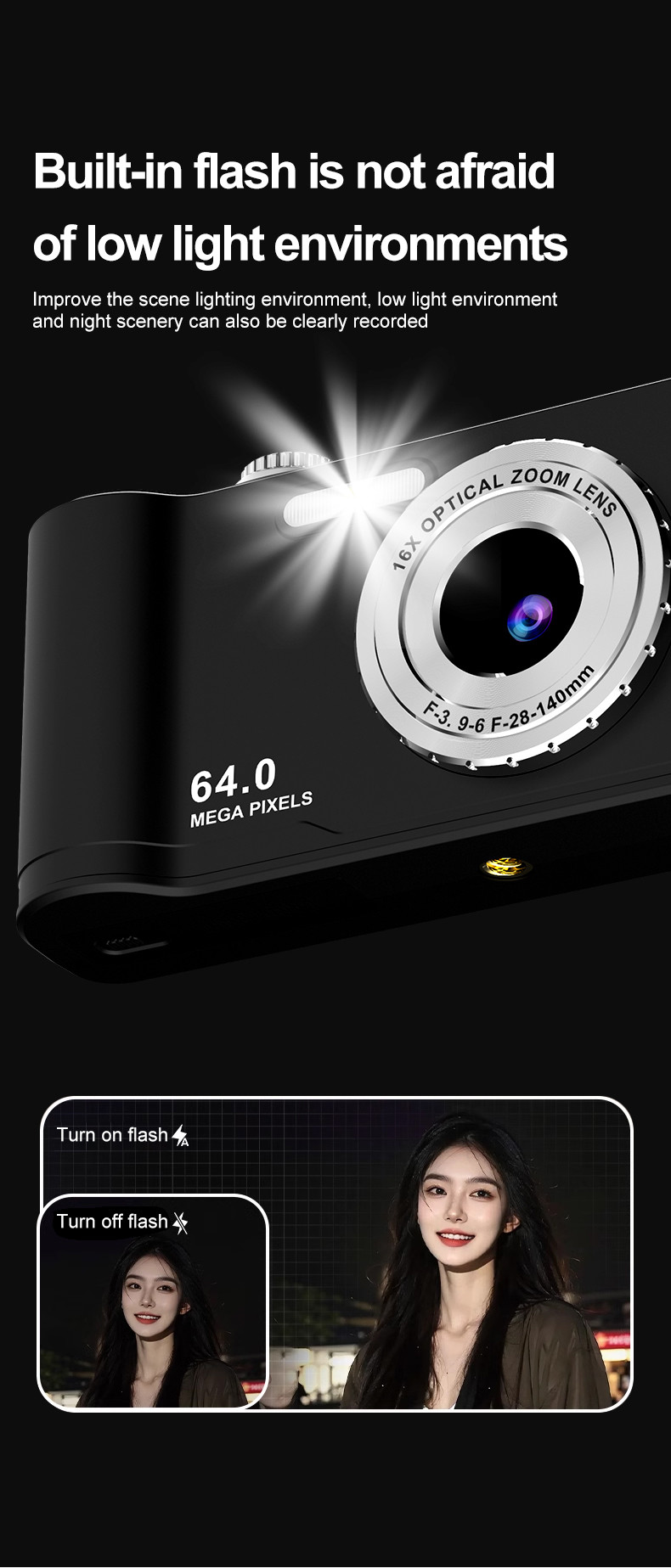 Ultra HD Camcorder 4K Recording Digital Camera Dual Camera Selfie 96 Million Pixels