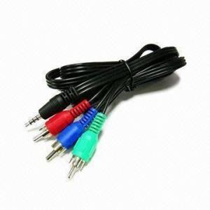 China AV Cable, 3.5mm 4 Cores Stereo to 3 RCA Plugs on sale