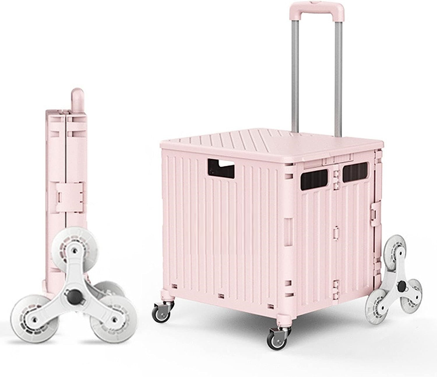 Foldable Cart With Stair Climbing Wheels, Collapsible Rolling Crate Telescoping Handle, Handcart For Grocery Book