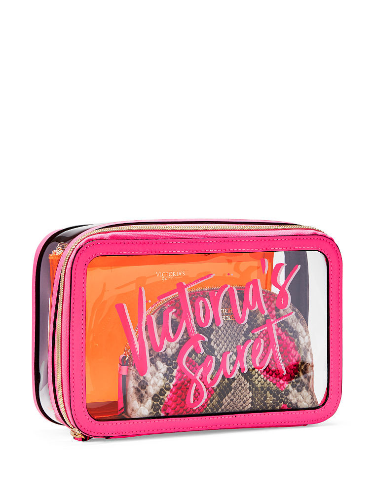 Travel Cosmetic Bag PVC Make-up Pouch Handle Straps for Women Men, Carry On Airport Airline Compliant Quart Bags