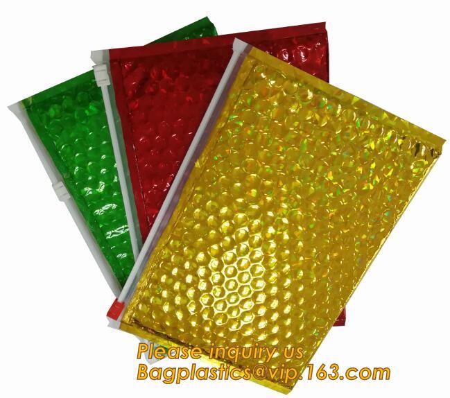 Holographic Factory Shiny gold Cosmetic bag Zipper Bubble Bag zip-lock Slider Padded Mailer metallic bubble zipper bagea