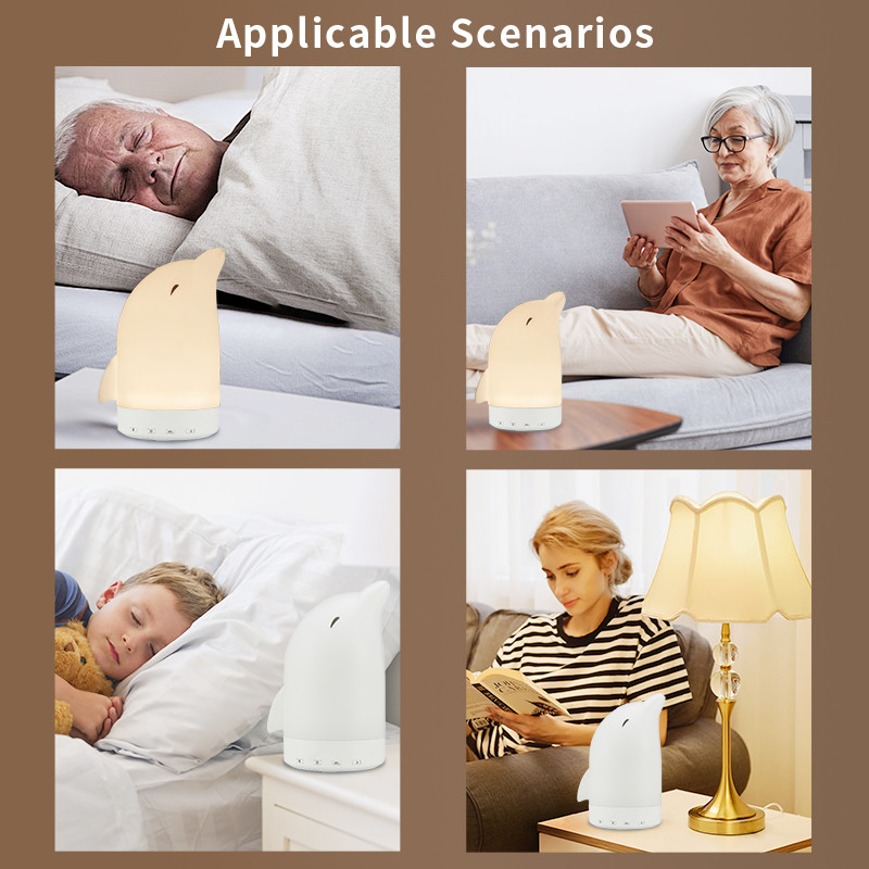 Portable LED Night Light 100V - 240V Dolphin Table Lamp White With Music Function
