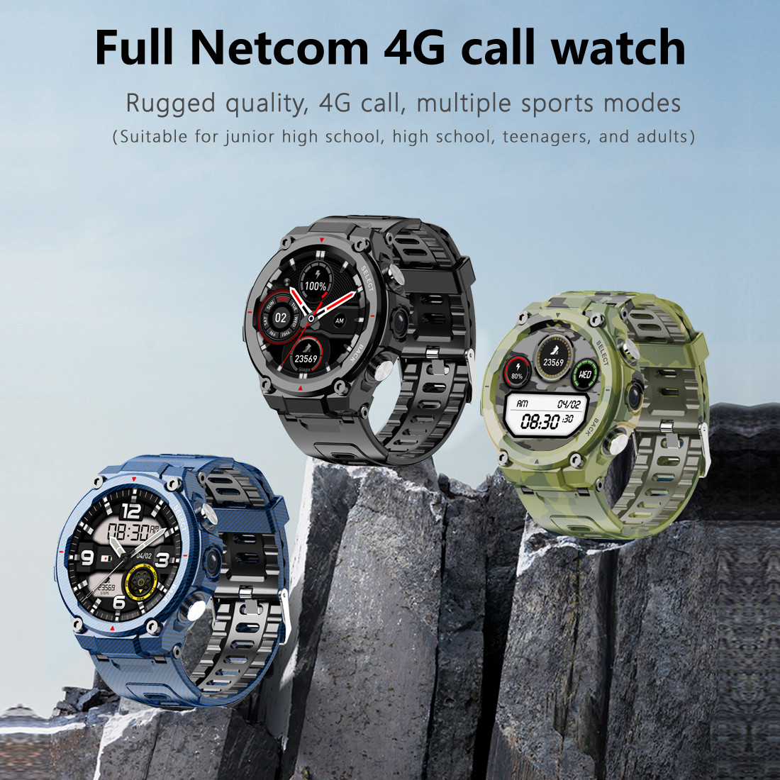 4G 1.28" Rugged Screen IP68 Sport Smart Band Watch Dustproof Fallproof