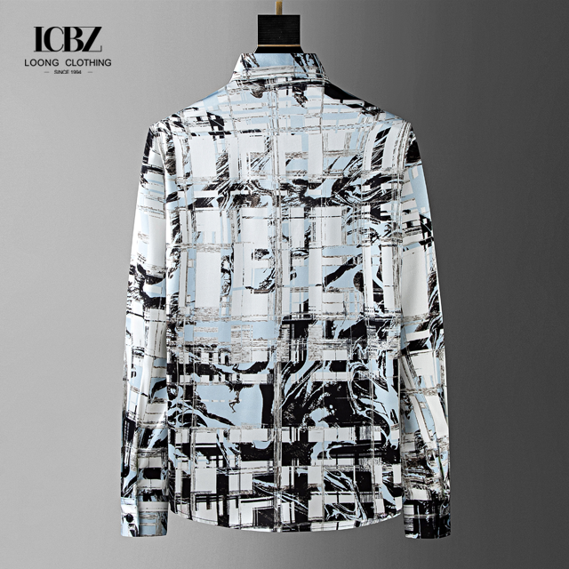 Customized Logo Mens Luxury Printed Cotton Plus Size Printed Long Sleeve Crop Shirt
