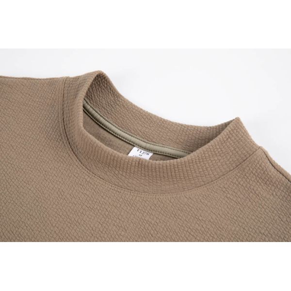 Textured Waffle Pattern 100% Cotton Long Sleeve Top in Earthy Beige for Casual and Work Wear