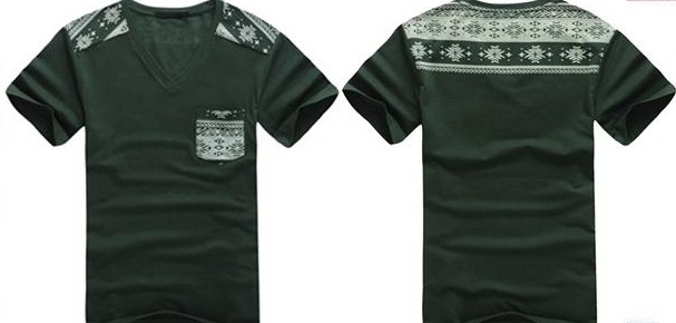 V Neck Short Sleeve Men's T Shirts With Pocket / Cotton Casual Boys Tee Shirts
