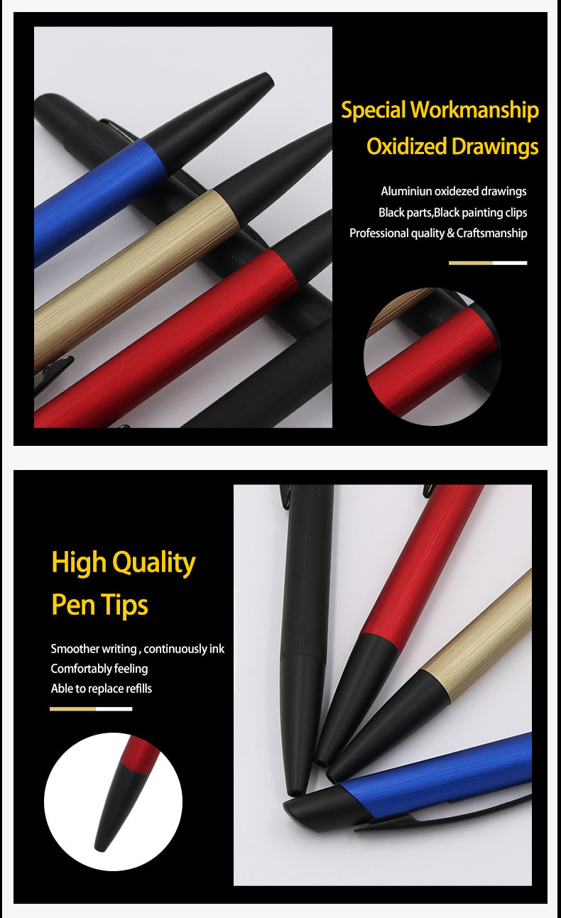 Classic Design Aluminum Ball Pen Smooth Ink Flow Ballpoint Pen Office School Stationery