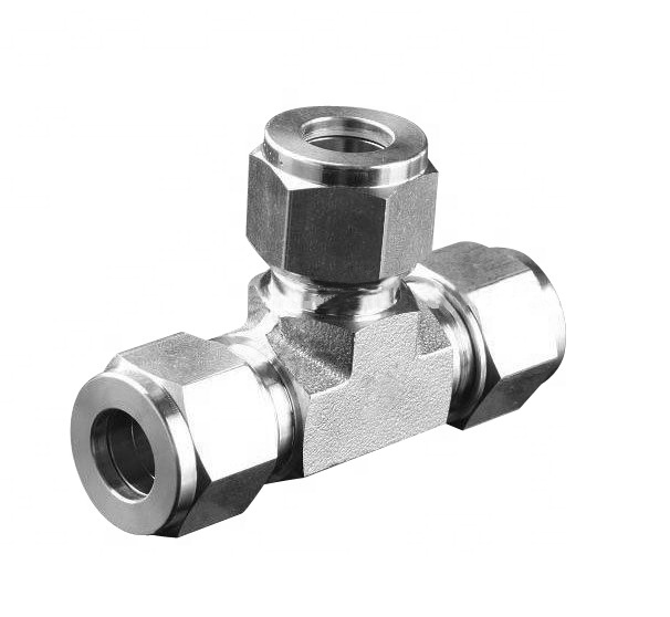 Forged SS304/SS316 Stainless Steel Twin Ferrules Inch Tube Fittings 1/16 to 2" 3-Way Union Tee Pipe Fittings Fully Stocked