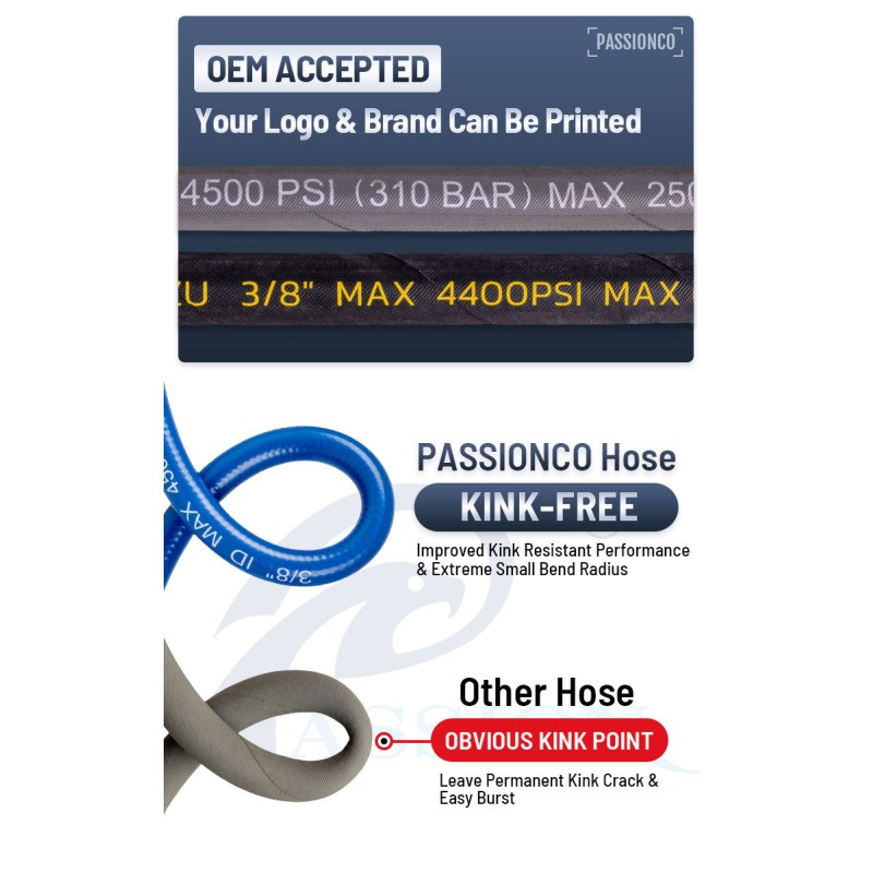 4000 PSI Hot Water Resistant High Pressure Washer Hose with 1/4" 3/8" ID for Carpet Cleaning Systems